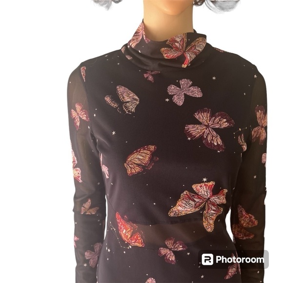 Material Girl Butterfly Printed Mesh Butterfly Bodycon Dress Size Medium - Picture 6 of 16